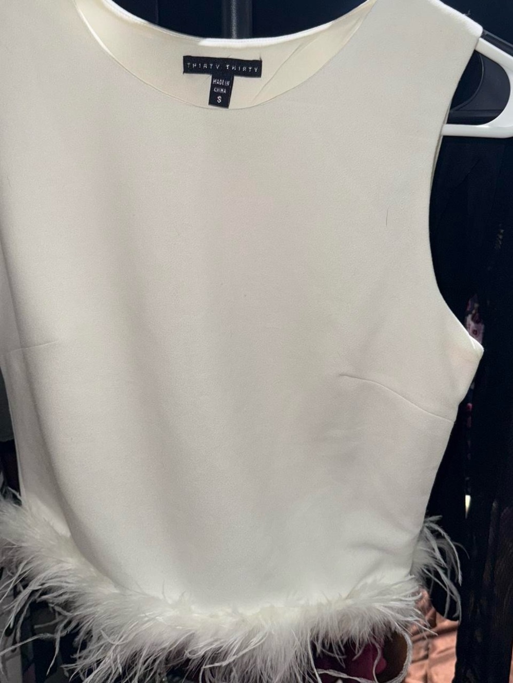 Thirty & Thirty White Feather-Hem Sleeveless Top